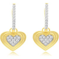 14K Yellow Gold Drop Earrings with Pavé-Set Round Diamonds and Tiered Heart Motif - 0.36 Carat Total Diamond Weight - Royal Jewelry