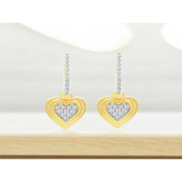 14K Yellow Gold Drop Earrings with Pavé-Set Round Diamonds and Tiered Heart Motif - 0.36 Carat Total Diamond Weight - Royal Jewelry