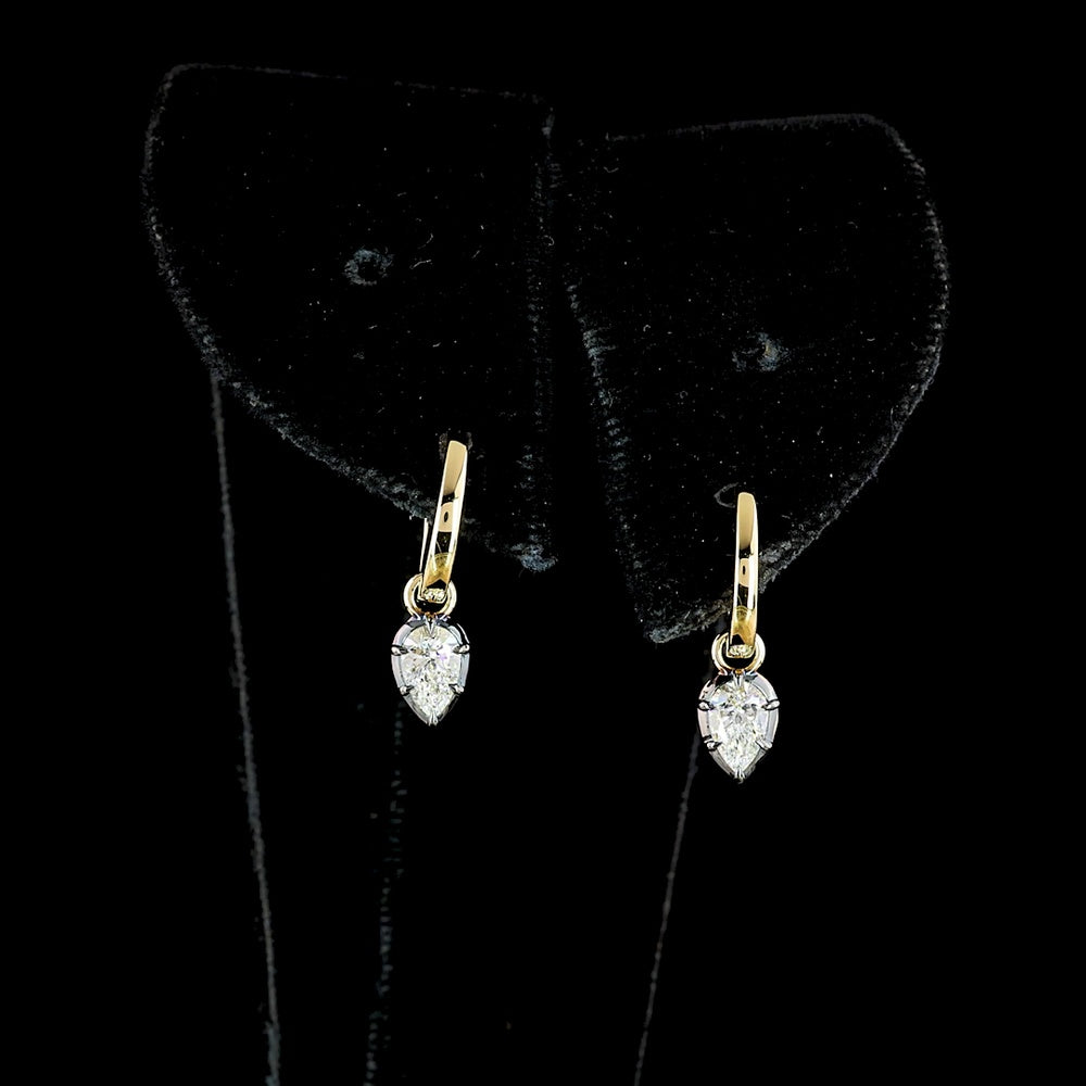 14K Yellow Gold Drop Earrings with Pear Shape Lab Grown Diamonds and Black Rhodium Accents - 0.53 Carat Total Diamond Weight - Covaloro Fine Jewelry