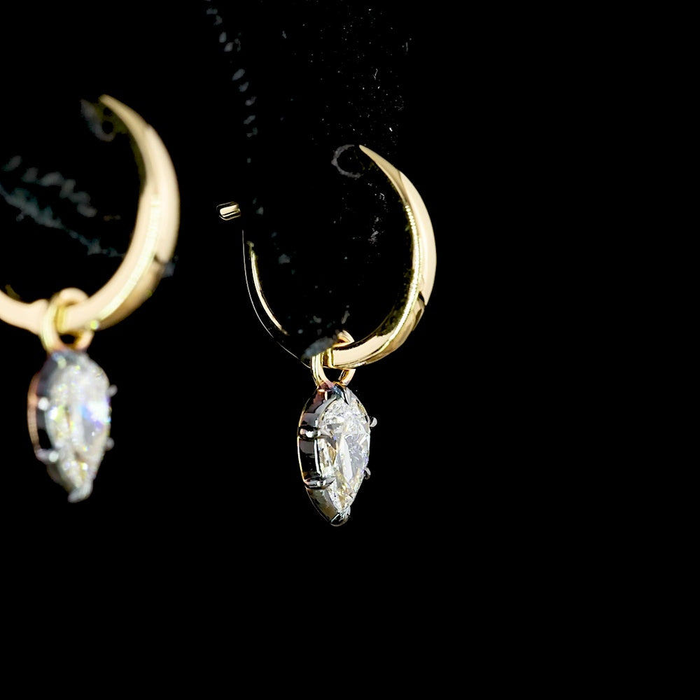 14K Yellow Gold Drop Earrings with Pear Shape Lab Grown Diamonds and Black Rhodium Accents - 0.53 Carat Total Diamond Weight - Covaloro Fine Jewelry