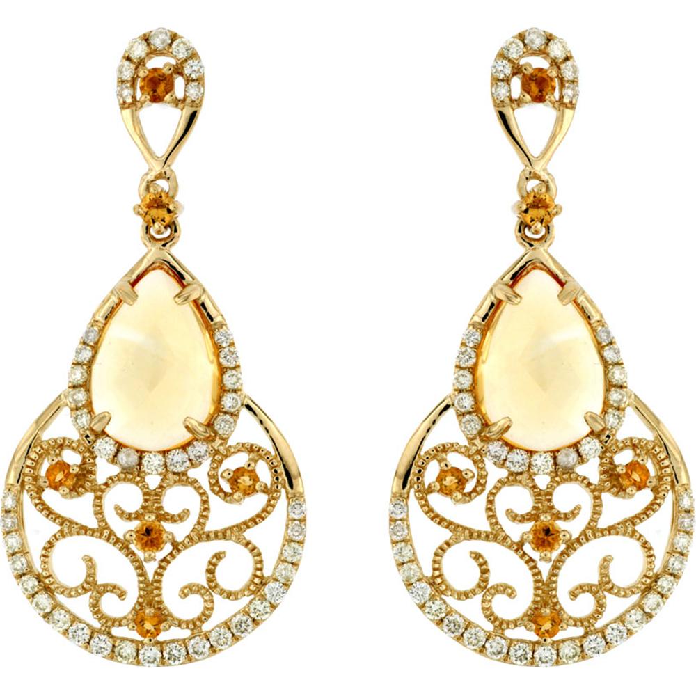 14K Yellow Gold Drop Earrings with Pear-Shaped Citrine - 3.00 Carats Total Citrine Weight and 0.50 Carats Total Diamond Weight
