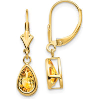 14K Yellow Gold Drop Earrings with Pear Shaped Citrines - 0.75 Carat Total Citrine Weight by Monteluci Fine Jewelry