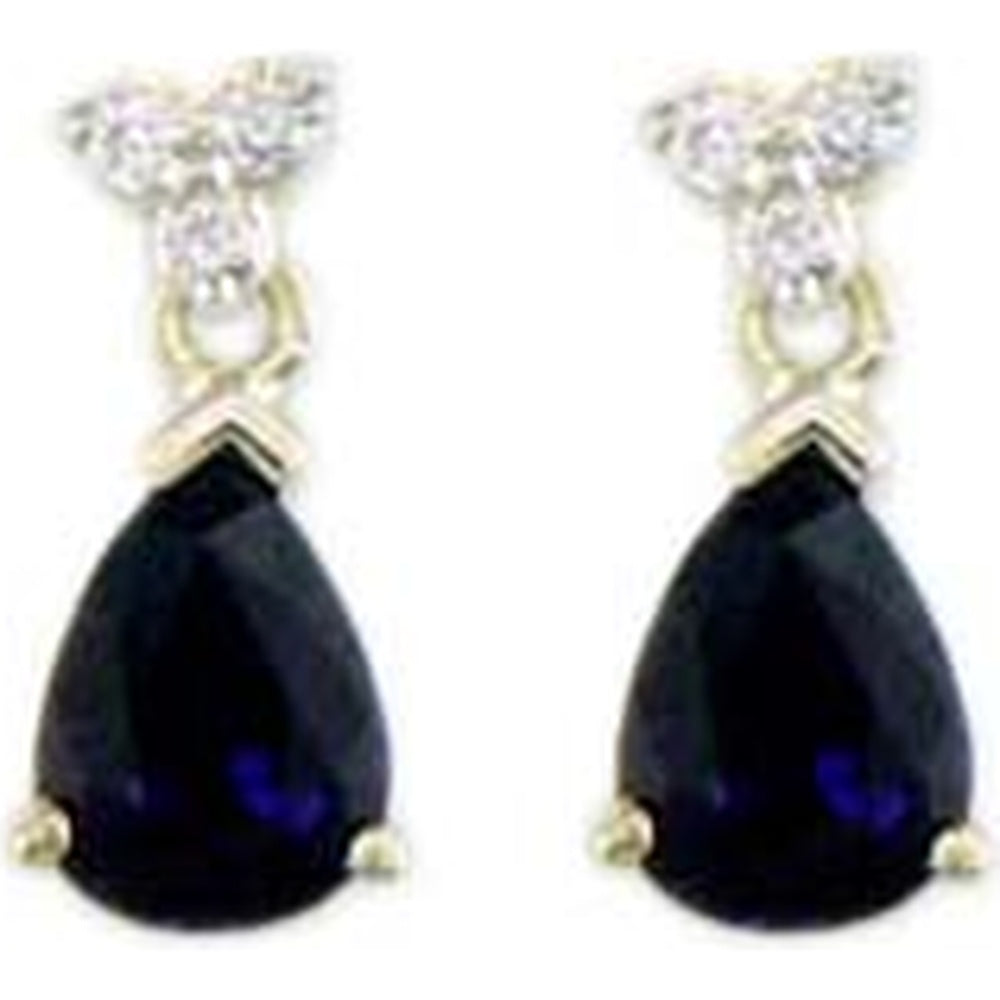 14K Yellow Gold Drop Earrings with Pear-Shaped Sapphires and Round Diamond Accents - 2.80 Carat Total Sapphire Weight and 0.20 Carat Total Diamond Weight - Royal Jewelry