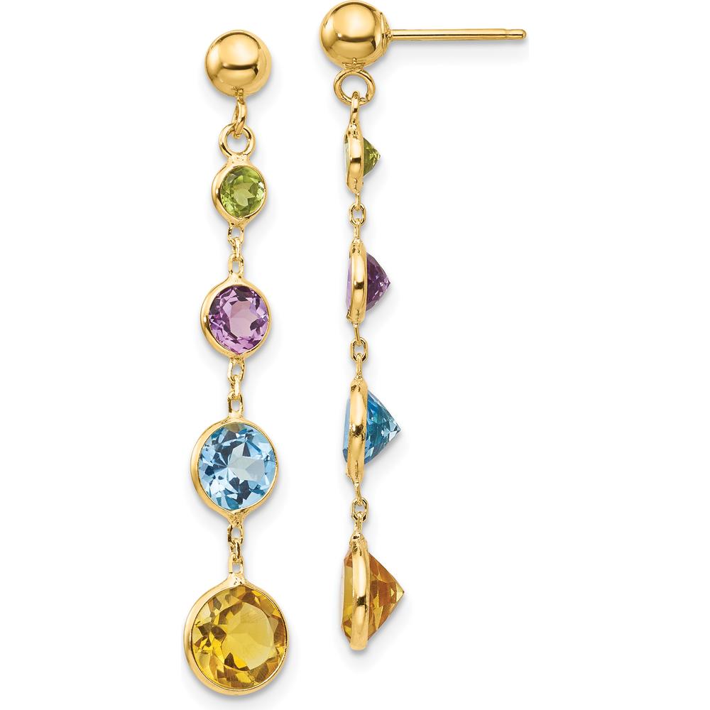 14K Yellow Gold Drop Earrings with Peridot, Amethyst, Blue Topaz, and Citrine - 1.5 Carat Total Gemstone Weight by Monteluci Fine Jewelry
