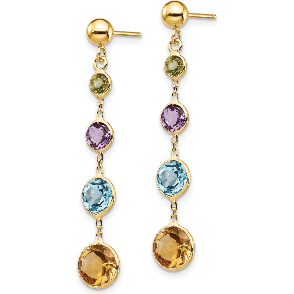 14K Yellow Gold Drop Earrings with Peridot, Amethyst, Blue Topaz, and Citrine - 1.5 Carat Total Gemstone Weight by Monteluci Fine Jewelry