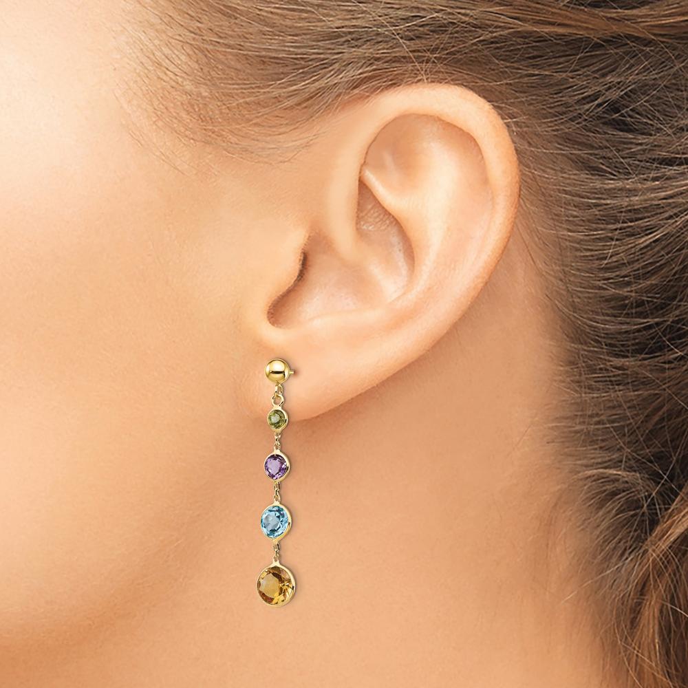 14K Yellow Gold Drop Earrings with Peridot, Amethyst, Blue Topaz, and Citrine - 1.5 Carat Total Gemstone Weight by Monteluci Fine Jewelry
