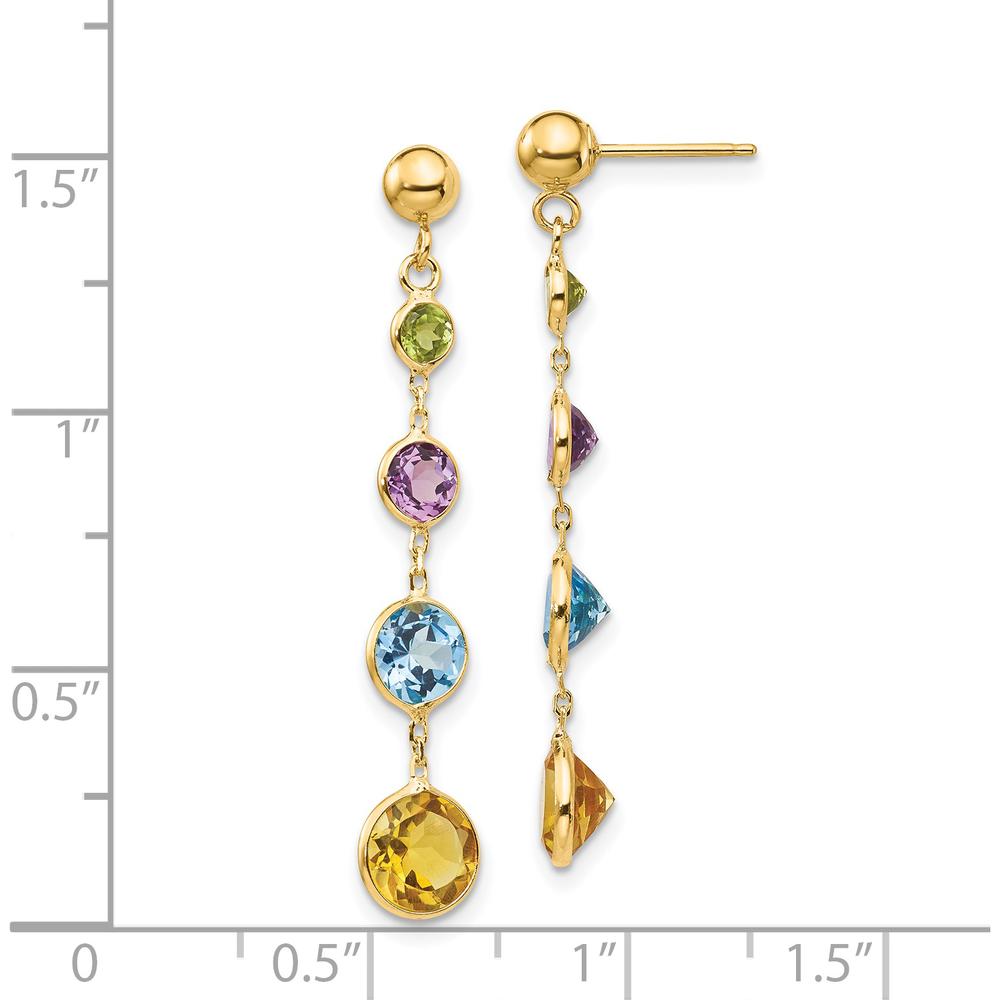 14K Yellow Gold Drop Earrings with Peridot, Amethyst, Blue Topaz, and Citrine - 1.5 Carat Total Gemstone Weight by Monteluci Fine Jewelry