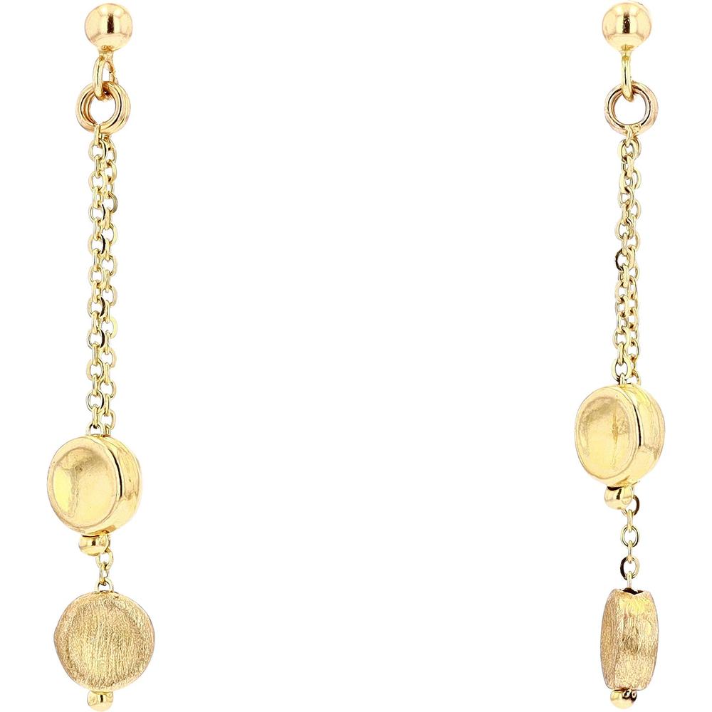 14K Yellow Gold Drop Earrings with Polished and Textured Beads