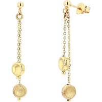 14K Yellow Gold Drop Earrings with Polished and Textured Beads