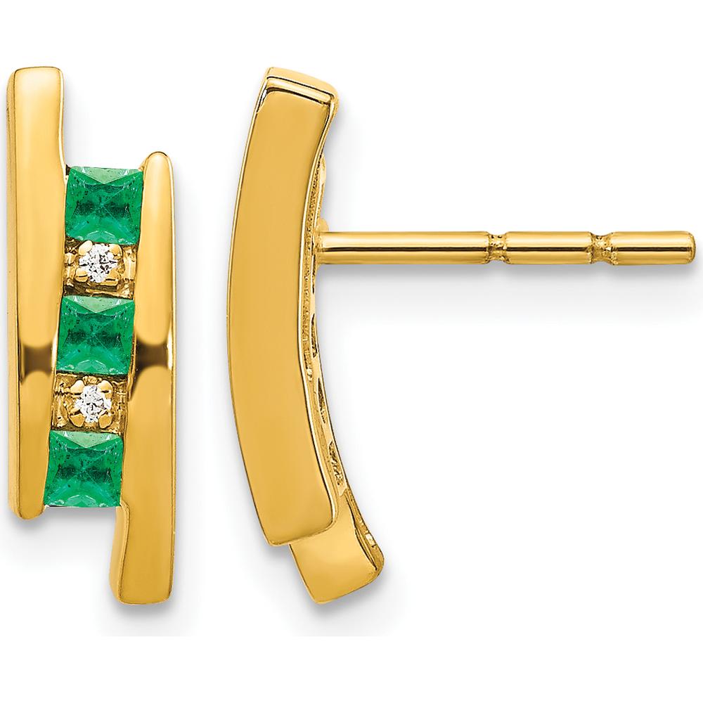 14K Yellow Gold Drop Earrings with Princess-Cut Emeralds and Round Diamonds - 0.30 Carat Total Gemstone Weight by Monteluci Fine Jewelry