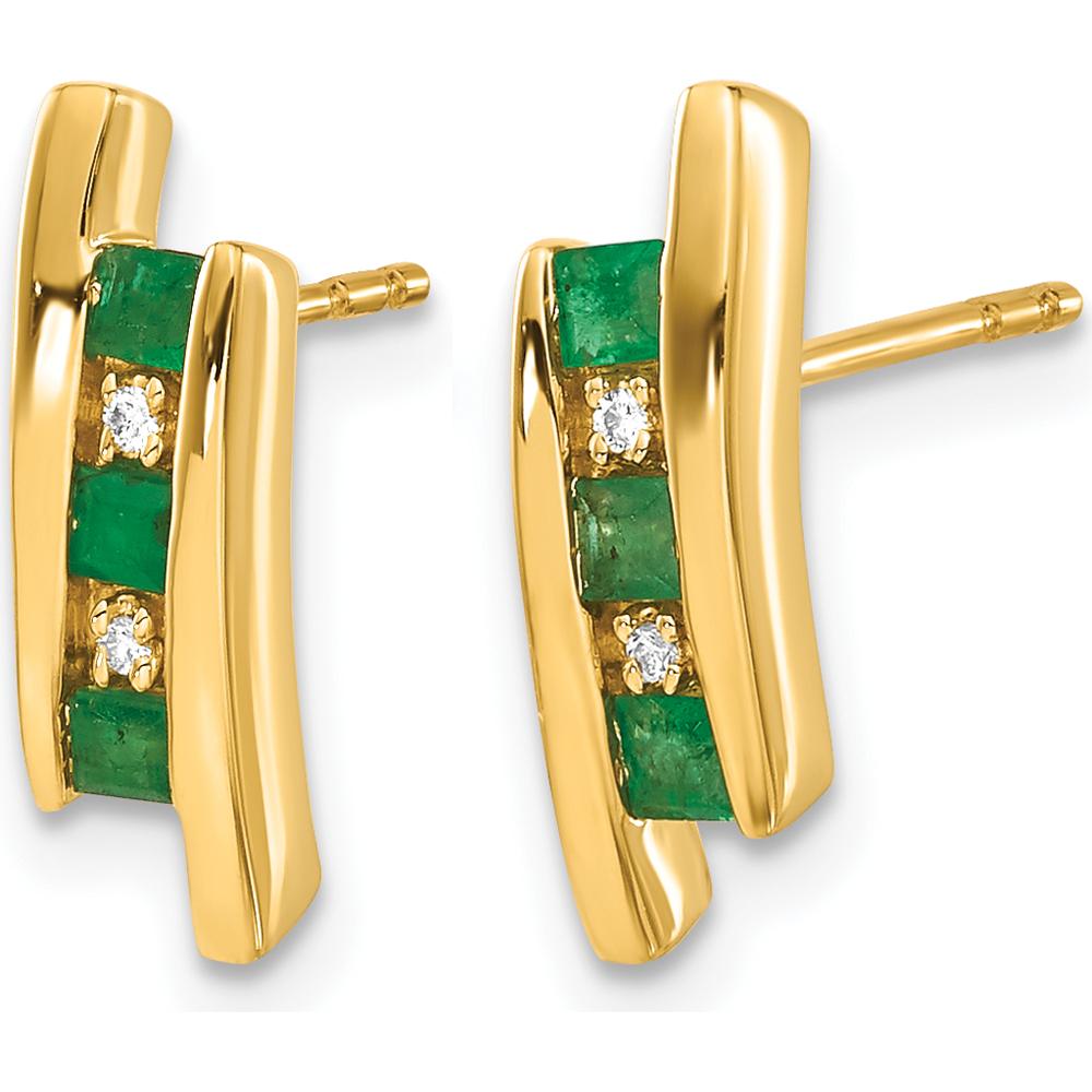 14K Yellow Gold Drop Earrings with Princess-Cut Emeralds and Round Diamonds - 0.30 Carat Total Gemstone Weight by Monteluci Fine Jewelry