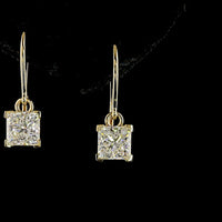 14K Yellow Gold Drop Earrings with Princess Cut Lab Diamonds - 2.06 Carat Total Weight, E-F Color VVS2 Clarity - Covaloro Fine Jewelry