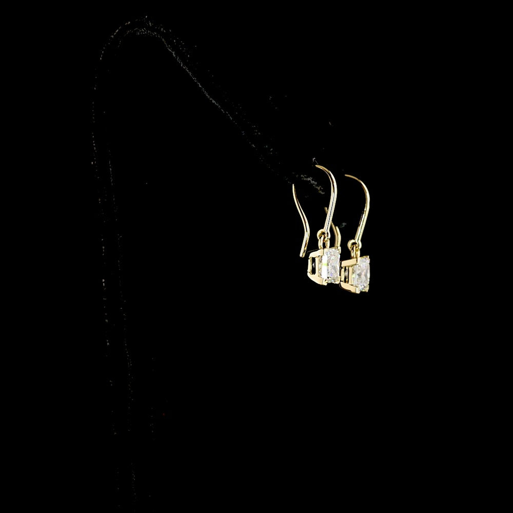 14K Yellow Gold Drop Earrings with Princess Cut Lab Diamonds - 2.06 Carat Total Weight, E-F Color VVS2 Clarity - Covaloro Fine Jewelry
