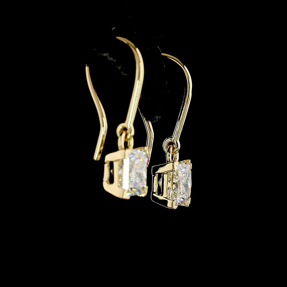14K Yellow Gold Drop Earrings with Princess Cut Lab Diamonds - 2.06 Carat Total Weight, E-F Color VVS2 Clarity - Covaloro Fine Jewelry