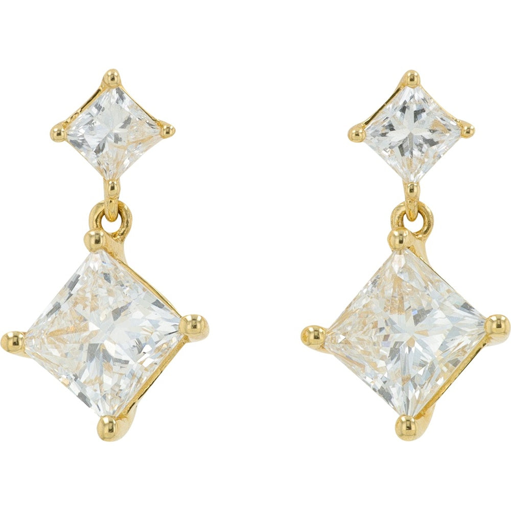 14K Yellow Gold Drop Earrings with Prong-Set Princess Cut Lab Grown Diamonds - 2.25 Carat Total Diamond Weight