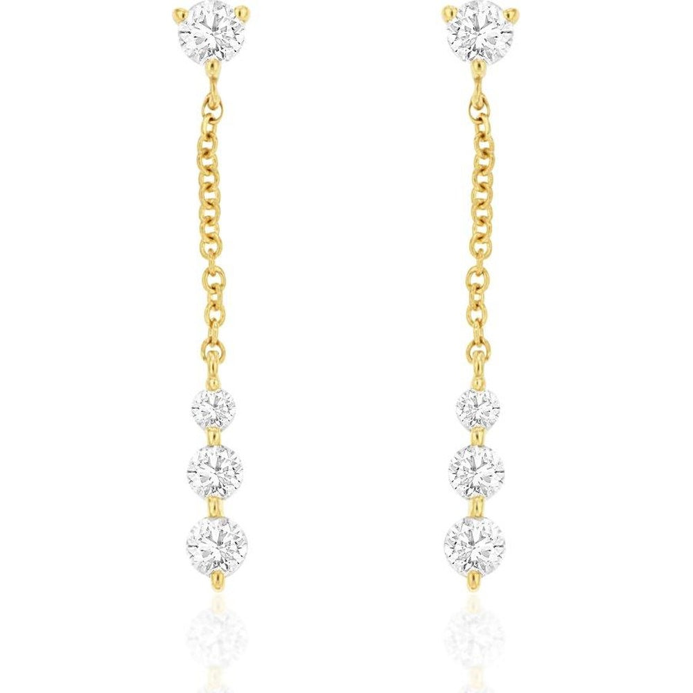 14K Yellow Gold Drop Earrings with Prong-Set Round Diamonds - 0.45 Carat Total Diamond Weight - Royal Jewelry