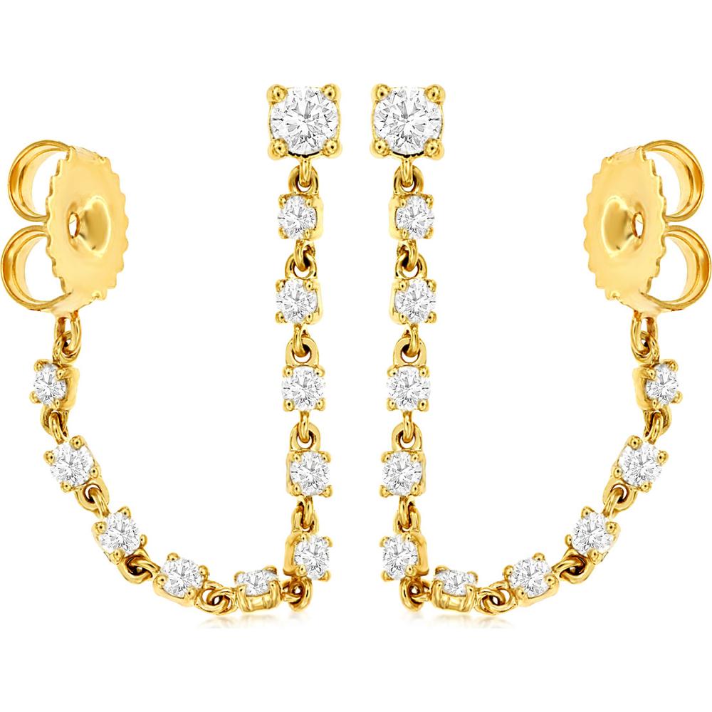 14K Yellow Gold Drop Earrings with Prong-Set Round Diamonds - 0.74 Carat Total Diamond Weight - Royal Jewelry