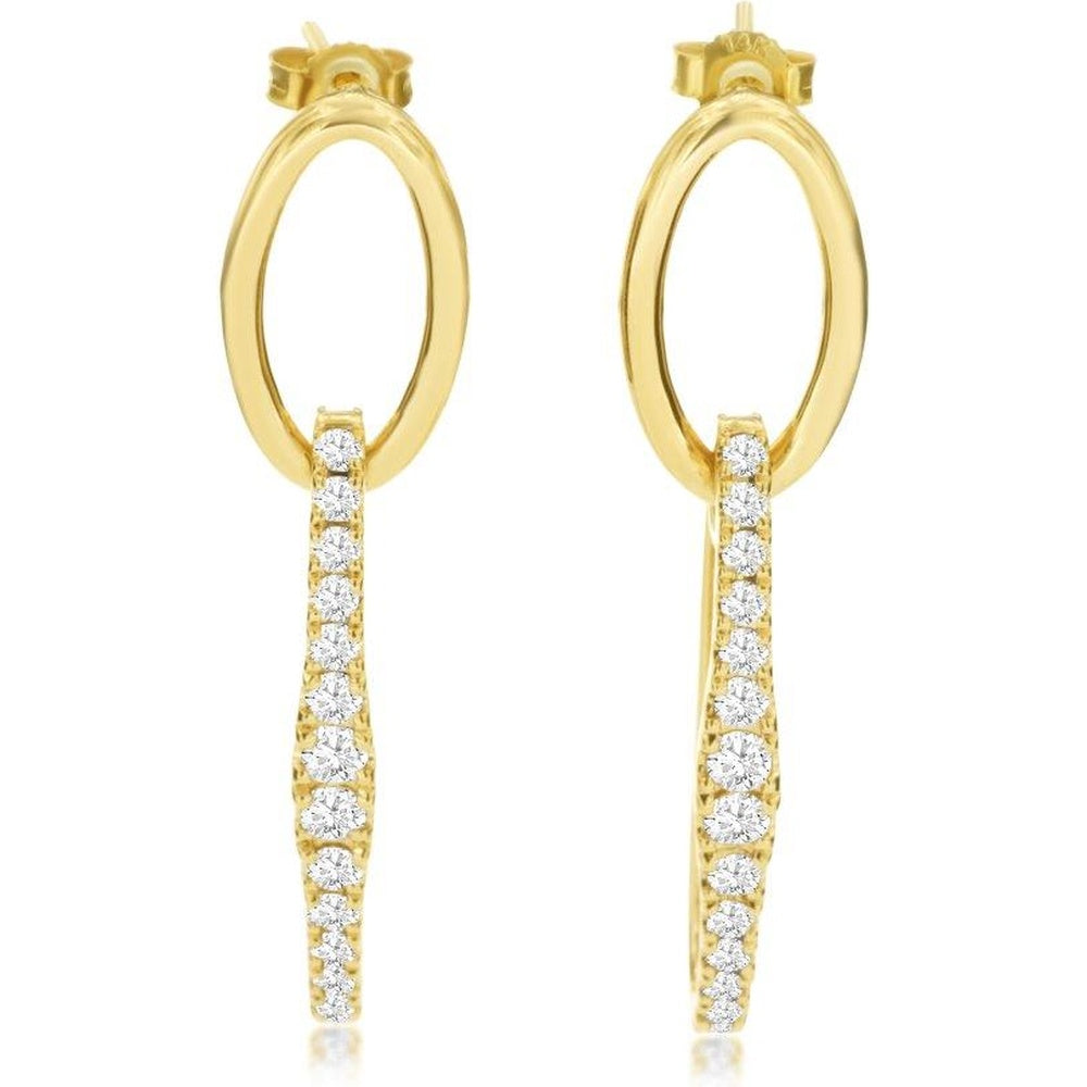 14K Yellow Gold Drop Earrings with Prong-Set Round Diamonds - 1.00 Carat Total Diamond Weight - Royal Jewelry