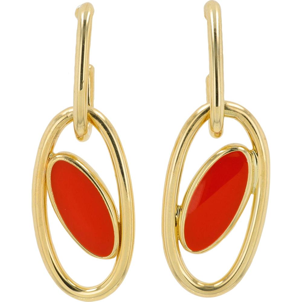 14K Yellow Gold Drop Earrings with Red Enamel Accents - 0.25 Carat Total Gem Weight