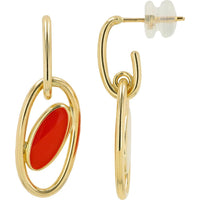 14K Yellow Gold Drop Earrings with Red Enamel Accents - 0.25 Carat Total Gem Weight