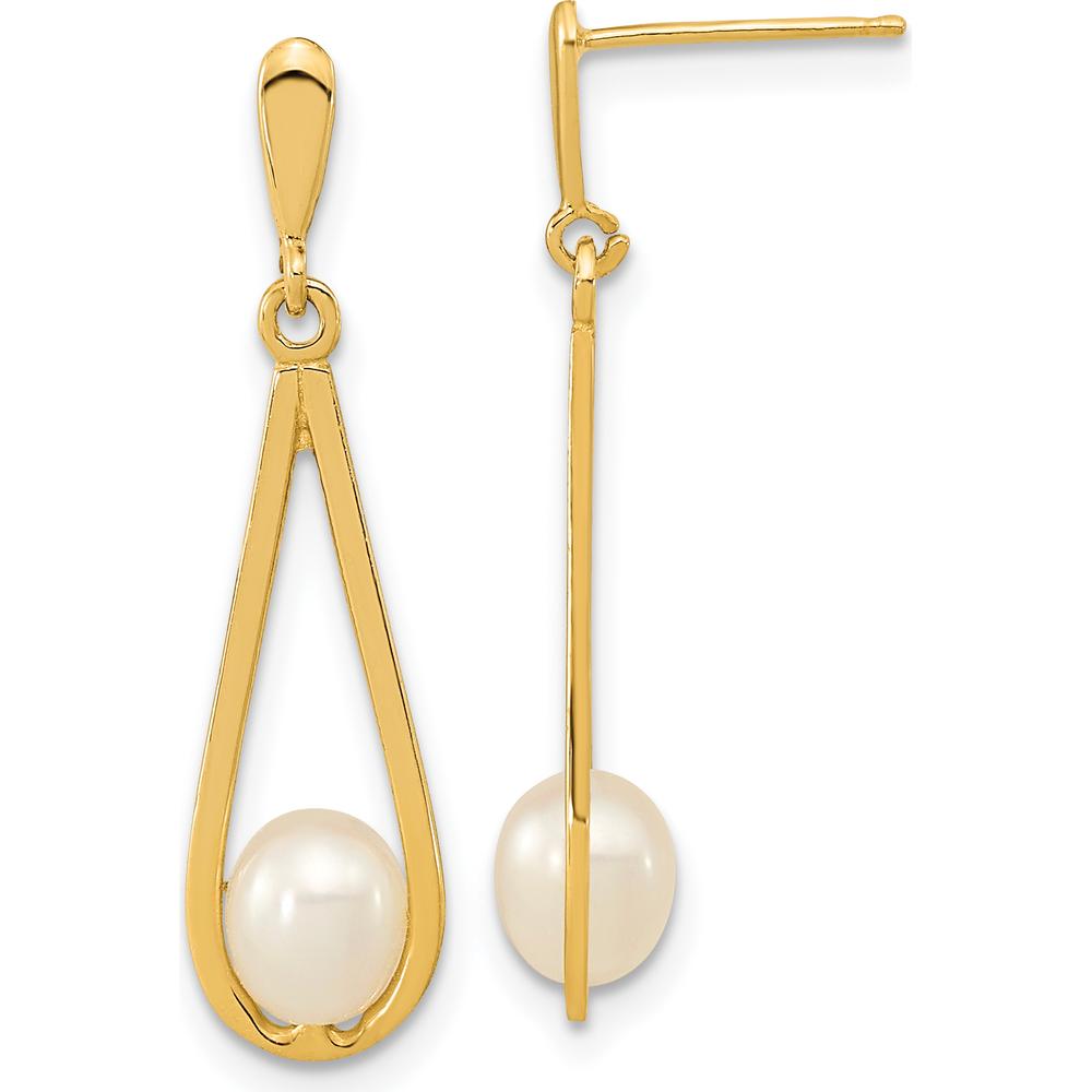 14K Yellow Gold Drop Earrings with Rice-Shaped White Freshwater Cultured Pearls - 1.0 Carat Total Gem Weight by Monteluci Fine Jewelry