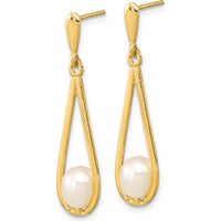 14K Yellow Gold Drop Earrings with Rice-Shaped White Freshwater Cultured Pearls - 1.0 Carat Total Gem Weight by Monteluci Fine Jewelry