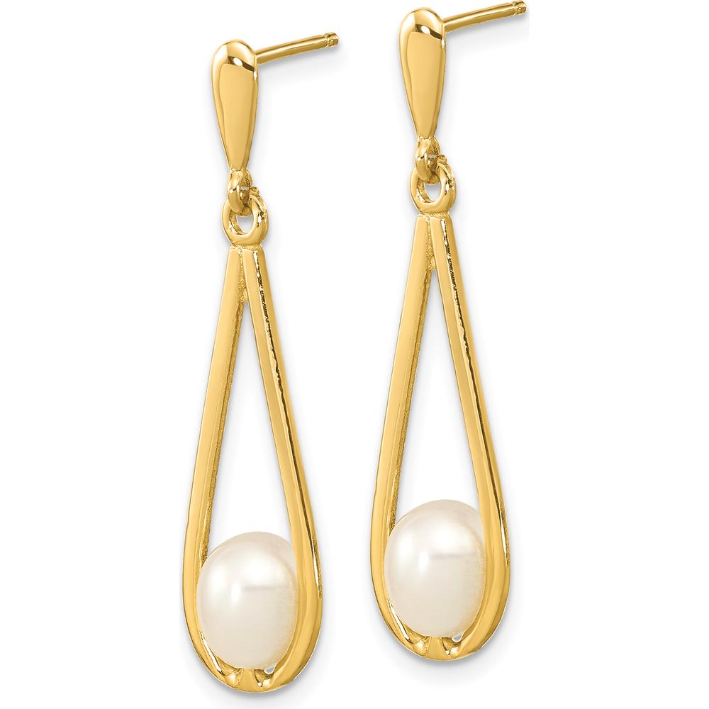 14K Yellow Gold Drop Earrings with Rice-Shaped White Freshwater Cultured Pearls - 1.0 Carat Total Gem Weight by Monteluci Fine Jewelry