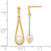 14K Yellow Gold Drop Earrings with Rice-Shaped White Freshwater Cultured Pearls - 1.0 Carat Total Gem Weight by Monteluci Fine Jewelry