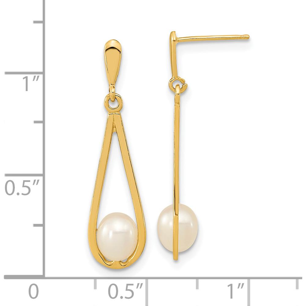 14K Yellow Gold Drop Earrings with Rice-Shaped White Freshwater Cultured Pearls - 1.0 Carat Total Gem Weight by Monteluci Fine Jewelry