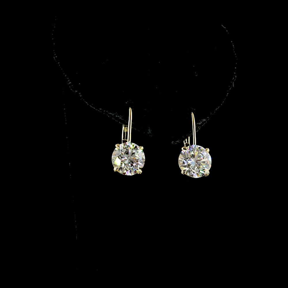 14K Yellow Gold Drop Earrings with Round Brilliant Cut Lab Diamonds - 4.21 Carat Total Diamond Weight - Covaloro Fine Jewelry