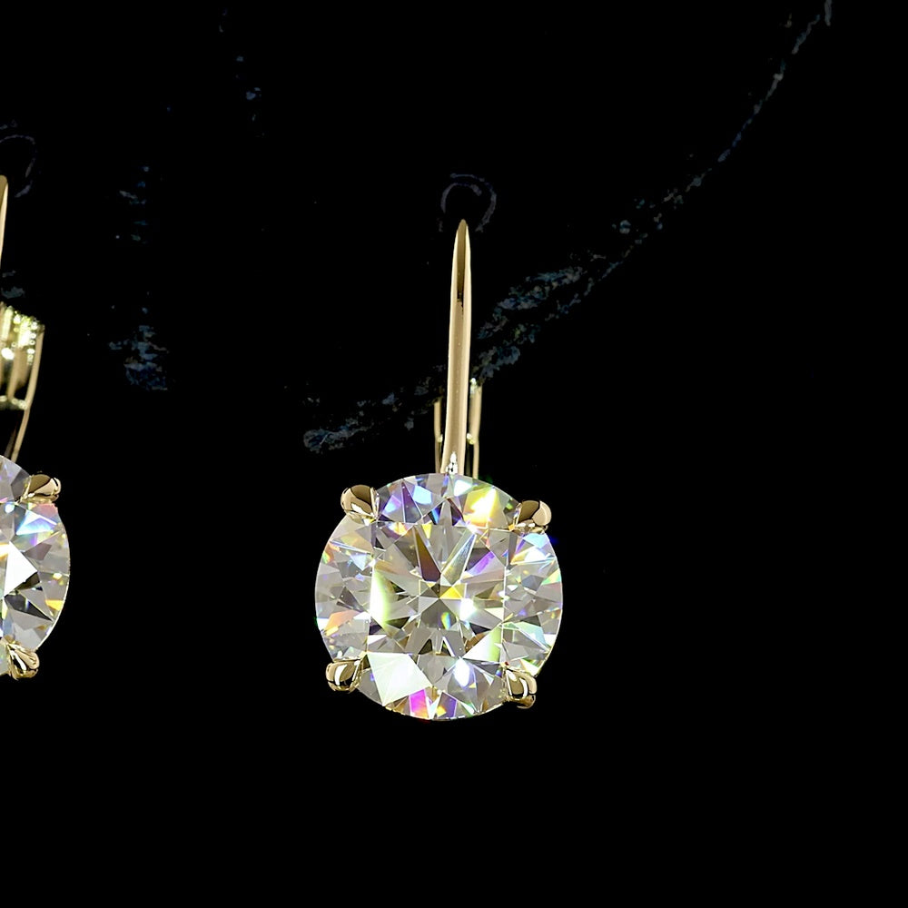 14K Yellow Gold Drop Earrings with Round Brilliant Cut Lab Diamonds - 4.21 Carat Total Diamond Weight - Covaloro Fine Jewelry