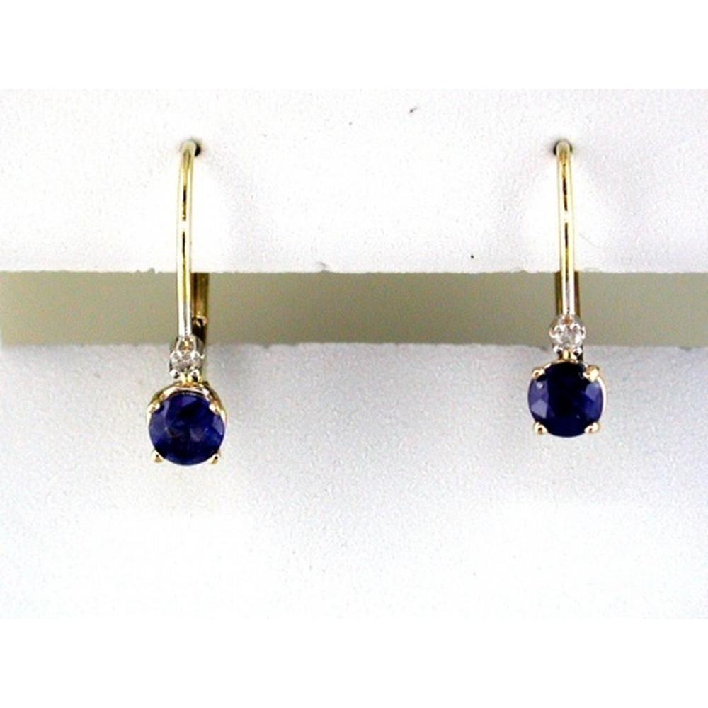 14K Yellow Gold Drop Earrings with Round Cut Sapphires and Diamond Accents – 0.54 Total Carat Sapphire Weight, 0.02 Total Carat Diamond Weight - Royal Jewelry