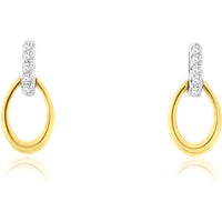 14K Yellow Gold Drop Earrings with Round Diamond Accented Bar and Open Loop - 0.02 Carat Total Diamond Weight - Royal Jewelry