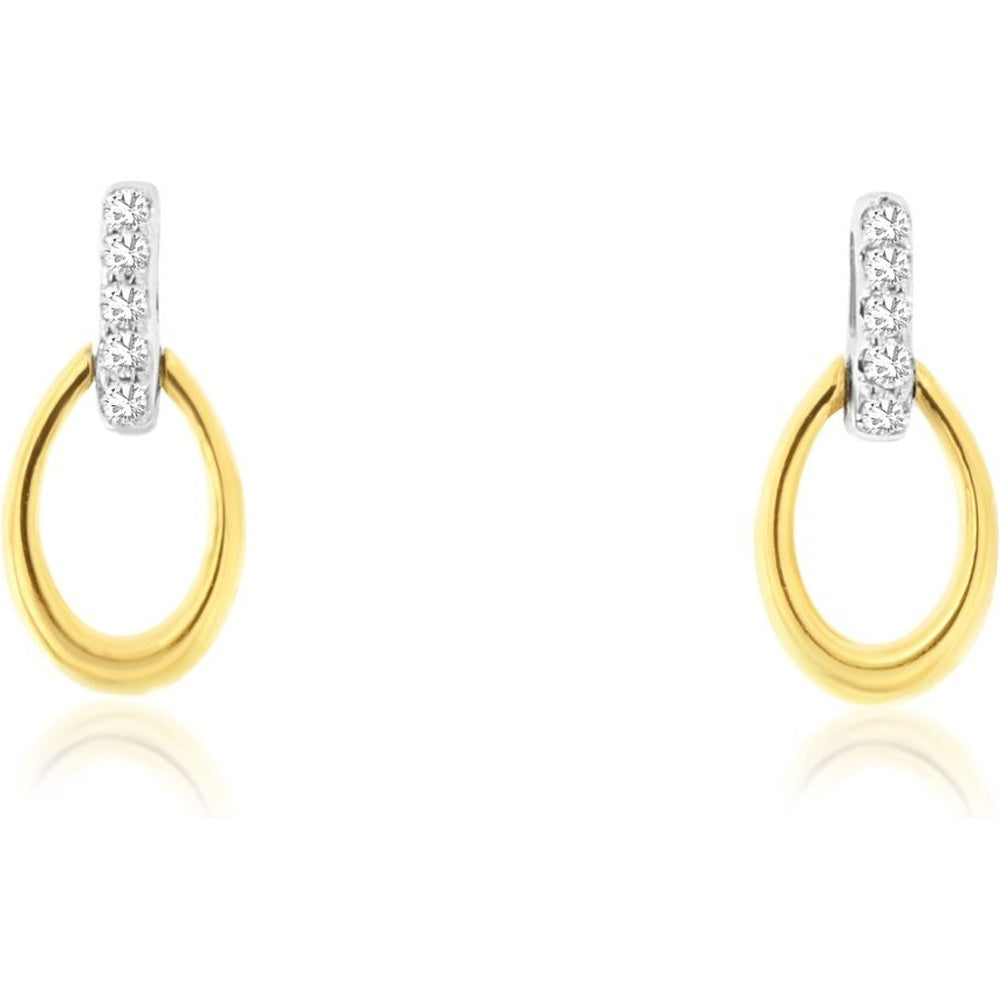 14K Yellow Gold Drop Earrings with Round Diamond Accented Bar and Open Loop - 0.02 Carat Total Diamond Weight - Royal Jewelry