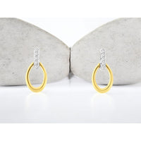14K Yellow Gold Drop Earrings with Round Diamond Accented Bar and Open Loop - 0.02 Carat Total Diamond Weight - Royal Jewelry