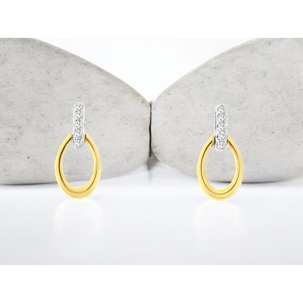 14K Yellow Gold Drop Earrings with Round Diamond Accented Bar and Open Loop - 0.02 Carat Total Diamond Weight - Royal Jewelry