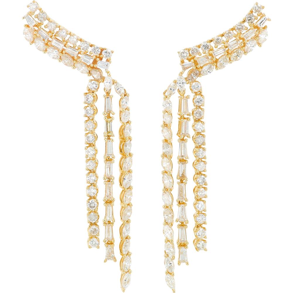 14K Yellow Gold Drop Earrings with Round Diamonds - 4.50 Carat Total Diamond Weight