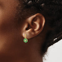 14K Yellow Gold Drop Earrings with Round Emeralds and Diamonds - 0.052 Carat Emerald Weight, 0.003 Carat Diamond Weight by Monteluci Fine Jewelry