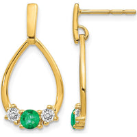 14K Yellow Gold Drop Earrings with Round Emeralds and White Sapphires - 0.26 Carat Total Emerald Weight, 0.15 Carat Total Sapphire Weight by Monteluci Fine Jewelry