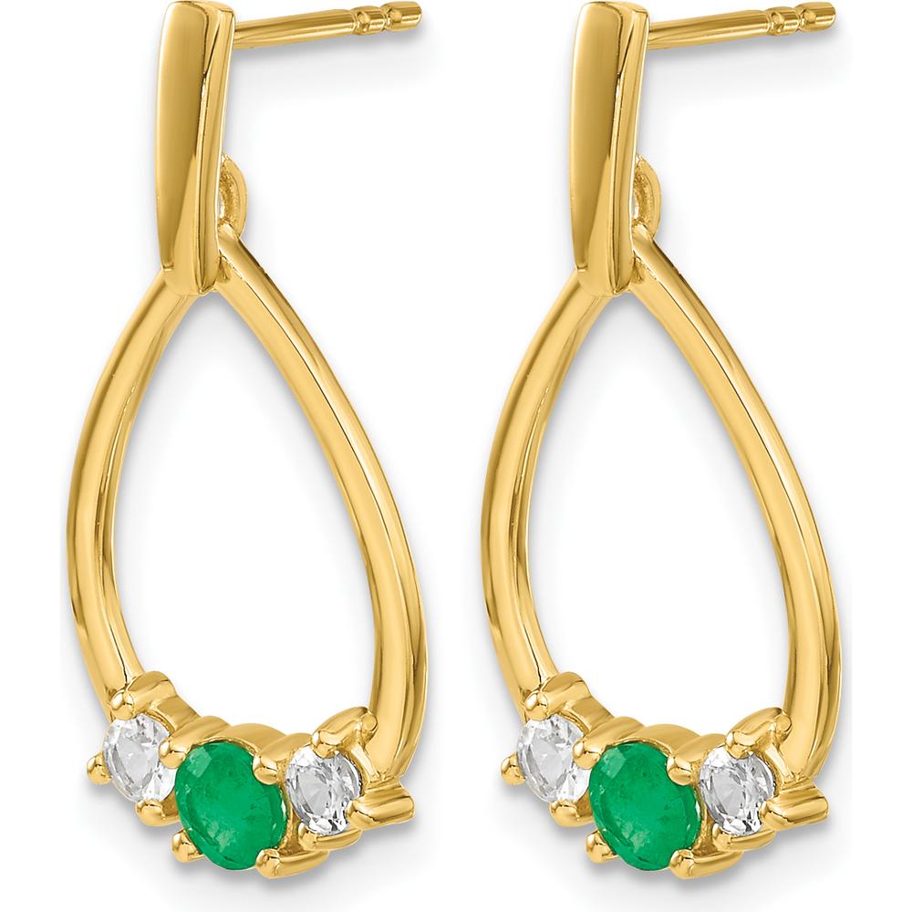 14K Yellow Gold Drop Earrings with Round Emeralds and White Sapphires - 0.26 Carat Total Emerald Weight, 0.15 Carat Total Sapphire Weight by Monteluci Fine Jewelry