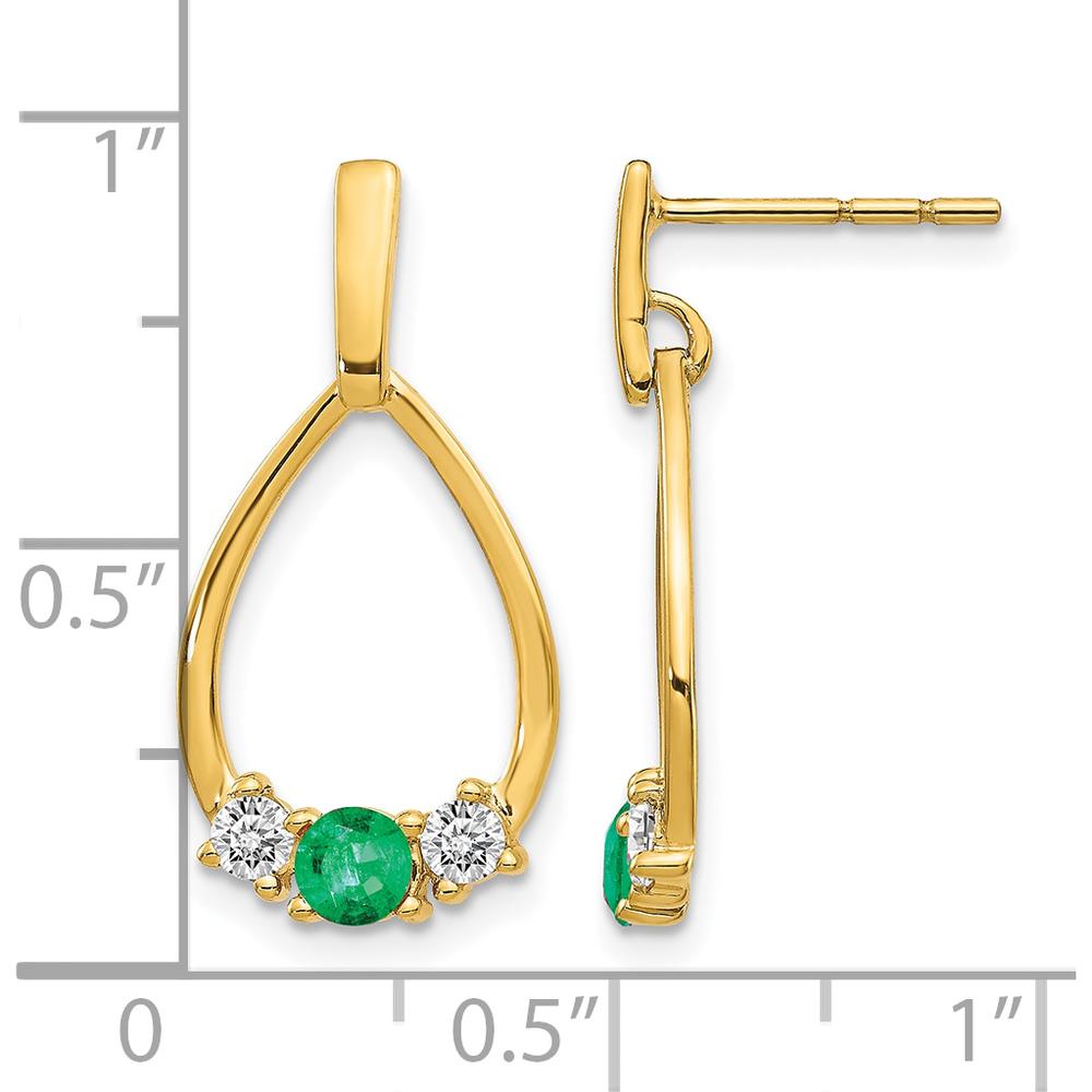 14K Yellow Gold Drop Earrings with Round Emeralds and White Sapphires - 0.26 Carat Total Emerald Weight, 0.15 Carat Total Sapphire Weight by Monteluci Fine Jewelry