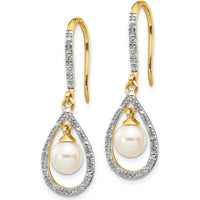 14K Yellow Gold Drop Earrings with Round Freshwater Pearls and Diamond Accents - 0.02 Carat Total Diamond Weight by Monteluci Fine Jewelry