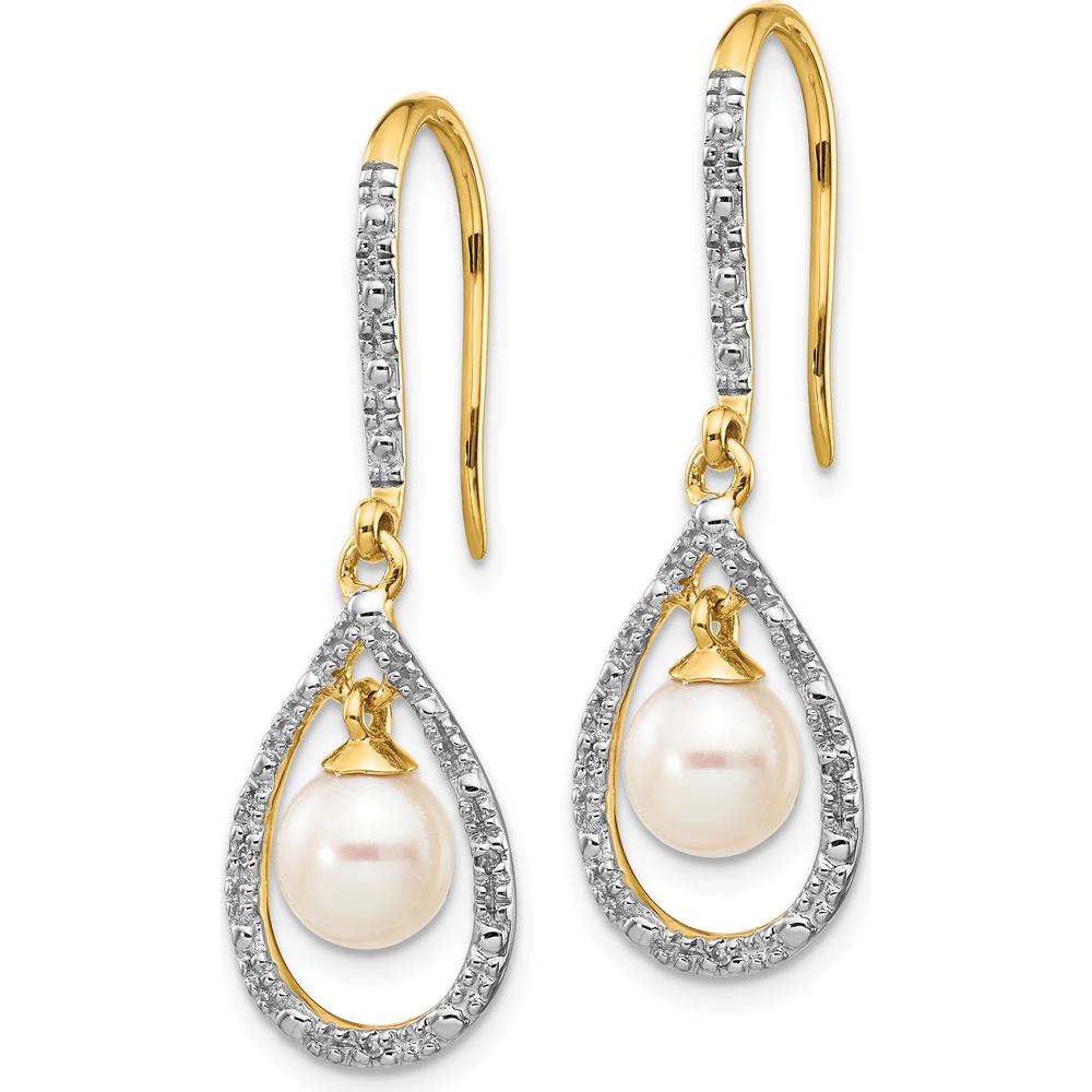 14K Yellow Gold Drop Earrings with Round Freshwater Pearls and Diamond Accents - 0.02 Carat Total Diamond Weight by Monteluci Fine Jewelry