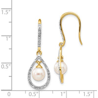 14K Yellow Gold Drop Earrings with Round Freshwater Pearls and Diamond Accents - 0.02 Carat Total Diamond Weight by Monteluci Fine Jewelry