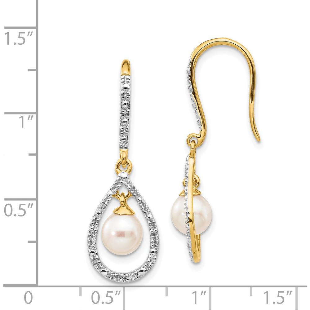 14K Yellow Gold Drop Earrings with Round Freshwater Pearls and Diamond Accents - 0.02 Carat Total Diamond Weight by Monteluci Fine Jewelry