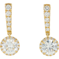14K Yellow Gold Drop Earrings with Round Lab-Grown Diamond Halo and Bar Setting - 1.25 Carat Total Diamond Weight