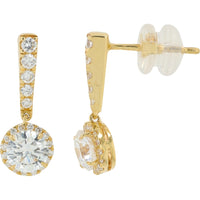 14K Yellow Gold Drop Earrings with Round Lab-Grown Diamond Halo and Bar Setting - 1.25 Carat Total Diamond Weight