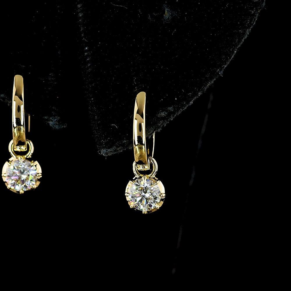 14K Yellow Gold Drop Earrings with Round Lab Grown Diamonds & Black Rhodium Prong Detail - 0.52 Carat Total Diamond Weight - Covaloro Fine Jewelry