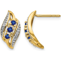 14K Yellow Gold Drop Earrings with Round Sapphires and Diamonds - 0.09 Carat Total Sapphire Weight, 0.02 Carat Total Diamond Weight by Monteluci Fine Jewelry