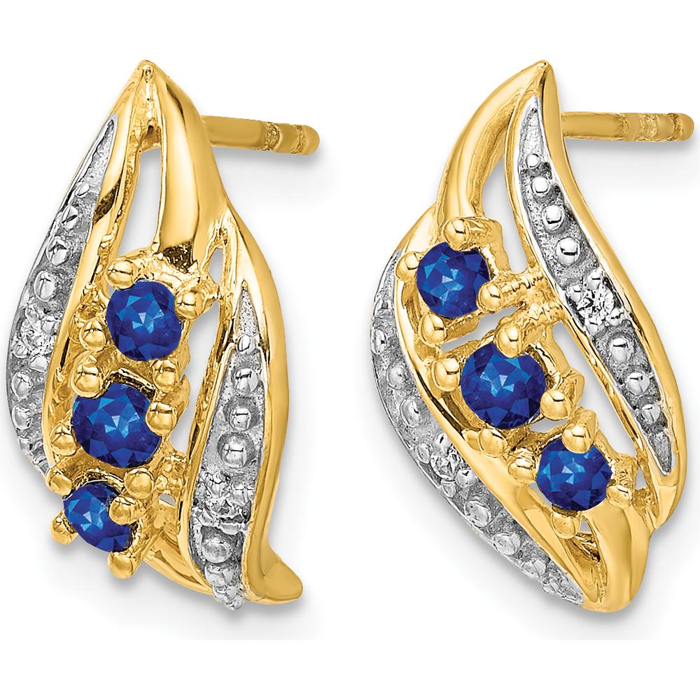 14K Yellow Gold Drop Earrings with Round Sapphires and Diamonds - 0.09 Carat Total Sapphire Weight, 0.02 Carat Total Diamond Weight by Monteluci Fine Jewelry